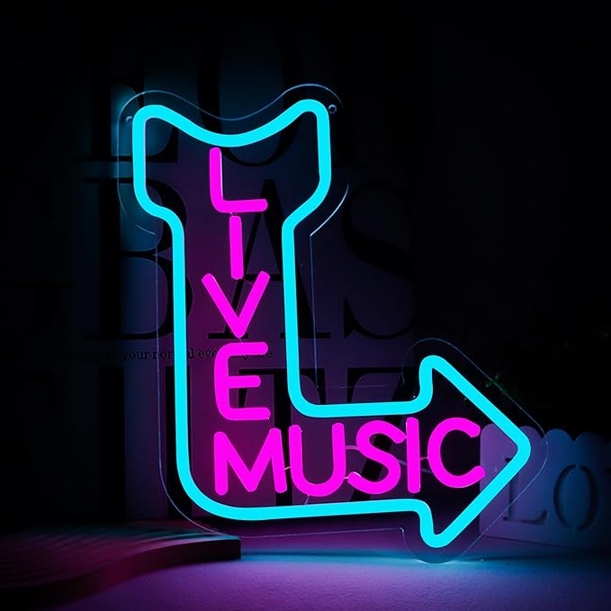 Live Music Neon Signs, LED Neon Light for Wall Decor,Light up Sign for Man Cave Decor Beer,Bar,Music Studio,Bedroom,Party,Club