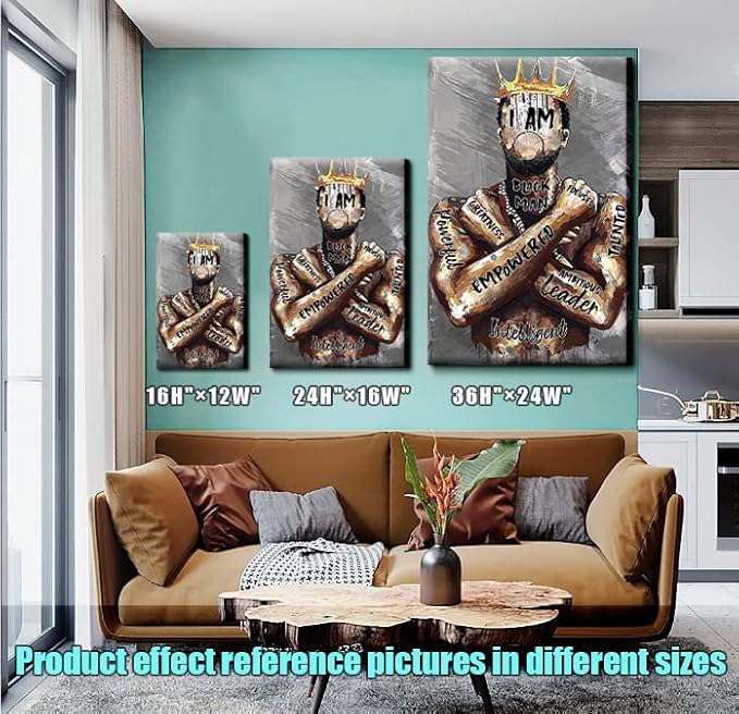 Framed Large 24 x 36 African American Canvas Wall Art Decor Black Man King Men Posters Prints Artwork Pictures Paintings for Living Room Bedroom hallway Office Men's Room Decoration Ready to