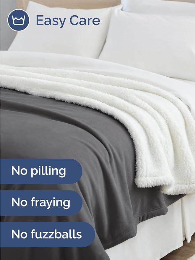 Sherpa Fleece Blanket Throw Size - Reversible Sherpa Fleece Throw Blanket - Super Soft Double Sided for Bed, Sofa, Couch - Thick, Warm, & Plush - Luxurious Bedding for Winter - Dark Grey, 50" x 60"