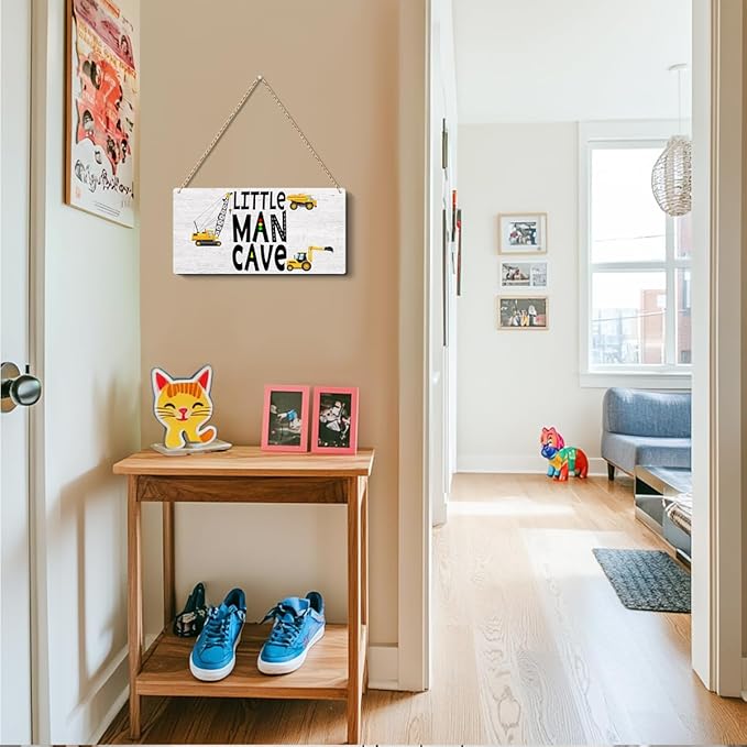 Construction Boy Room Decor-Little Man Cave Sign 6"x12" Construction Wall Decor Wooden Hanging Plaque Wood Sign Living Room Bathroom Farmhouse Playroom Bedroom Nursery