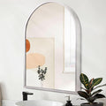 Arched Bathroom Mirror, 28"x20" Arch Metal Framed Mirror for Wall, Decor Vanity Mirror for Living Room Bedroom Entryway Silver