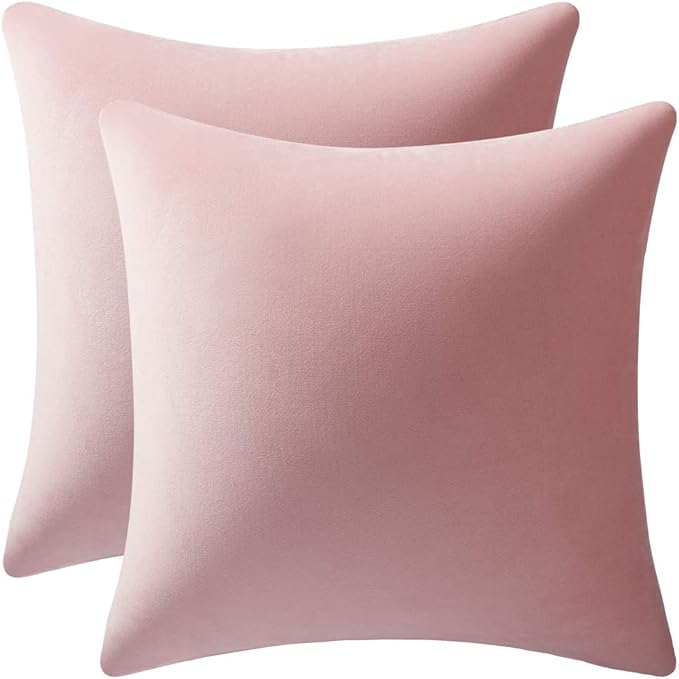 DEZENE Throw Pillow Covers 20x20 Pink: Pack of 2 Cozy Soft Velvet Square Modern Luxury Decorative Throw Pillow Cases for Sofa Couch Living Room Bed Home Decor