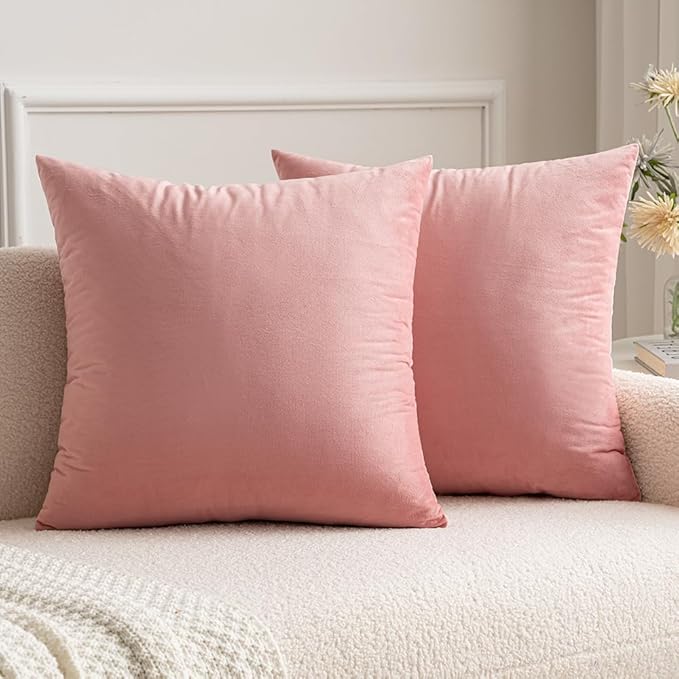 MIULEE Velvet Throw Pillow Covers 18x18 Inch, Pack of 2 - Dusty Pink, Soft Solid Decorative Pillow Covers Cushion Cases Modern Luxury Valentines Home Decor for Spring Couch Sofa Bedroom Livingroom