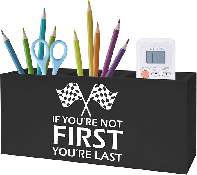 Funny Car Racing Pen Pencil Holder for Kids Boys, Inspirational If You're Not First You're Last Pencil Pen Holder Organizer for Home Office Desk Accessories, Race Car Room Decor