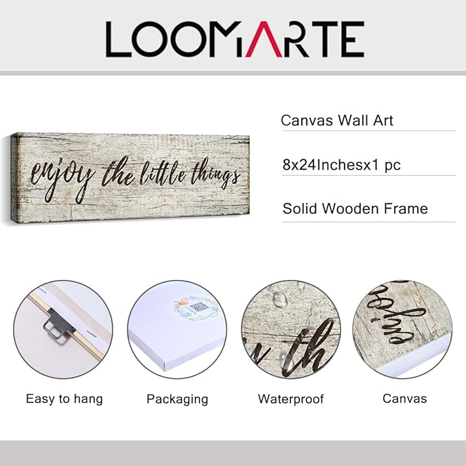 Quotes Wall Decor Enjoy the Little Things Sign Family Wall Signs Canvas Prints Rustic Wooden Wall Art Wood Pictures for Living Room Bedroom Office Home Decor, 8 X 24 Inch Framed