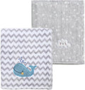 CREVENT 2Pcs 30''X40'' Cute Cozy Fluffy Warm Baby Blankets for Infants Toddlers' Bedding Crib Cot Stroller - Grey Cloud + Whale