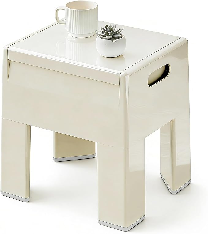 Nightstand Bedside with Storage Space, Multifunctional Colorful Plastic End Table Small Side Table for Bedroom, Dorm and Small Spaces, Easy Assembly(14.7" D x 11.8" W x 15.8" H, White)