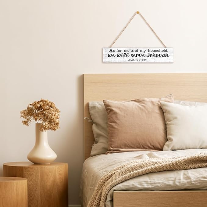 AGMDESIGN As for Me And My Household We Will Serve Jehovah Wood Sign, Faith-Based Wall Decor for Shelf Desk Door, Christian Jesus Hanging Wooden Plaque for Prayer Room Home Bedroom Farmhouse