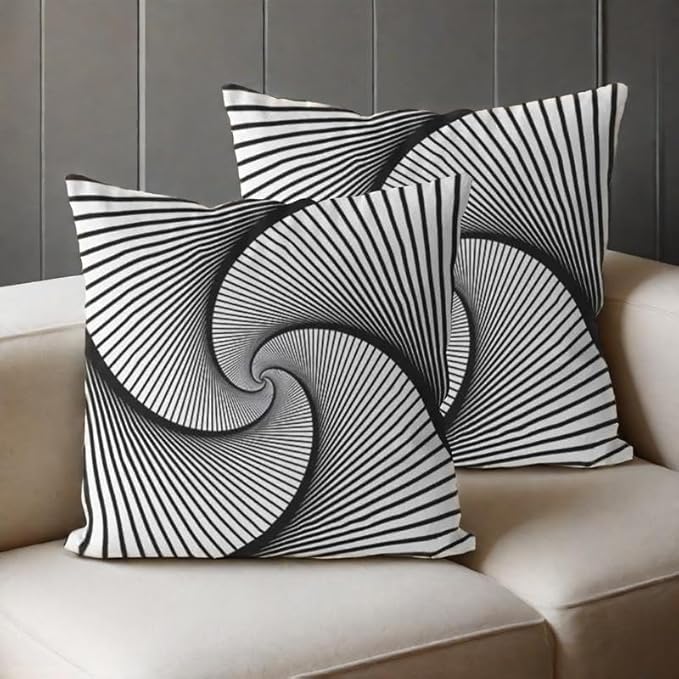 Modern Optical Illusion Throw Pillow Cover, Black and White Spiral Pattern, Geometric Design, Decorative Cushion Case, 2 Pack，18x18 Pillows Linen Pillowcase