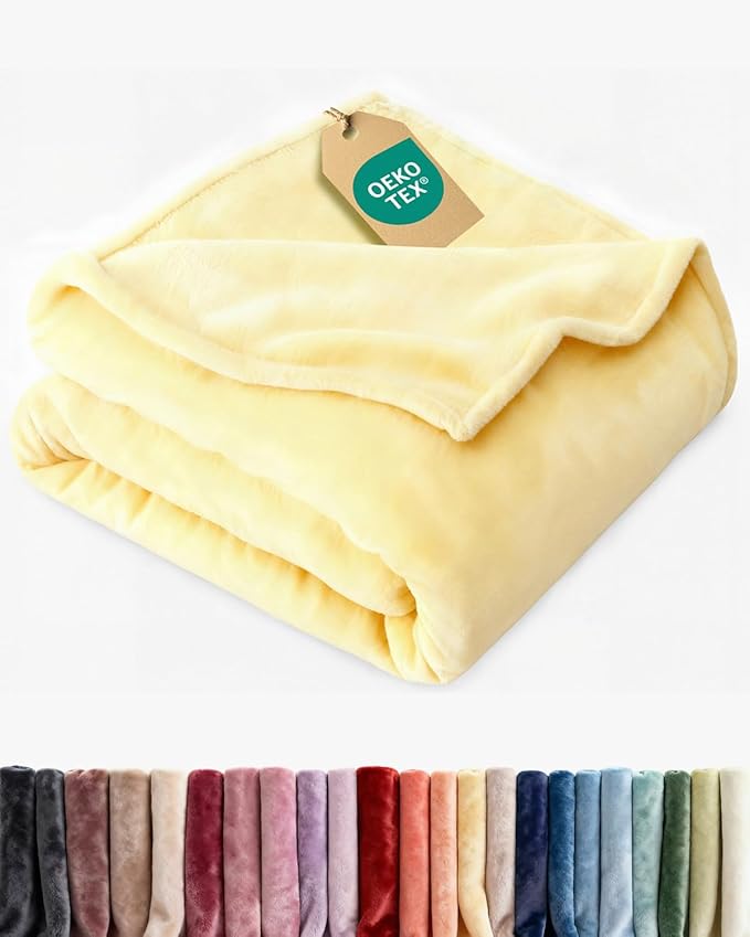 Ultra Soft Fleece Blanket King Size - Flannel Fleece Luxury King Blanket - Lightweight for Couch Bed Chair - Thick, Warm and Breathable - All Season Cozy Fuzzy, Anti-Static Microplush Bedding, Yellow