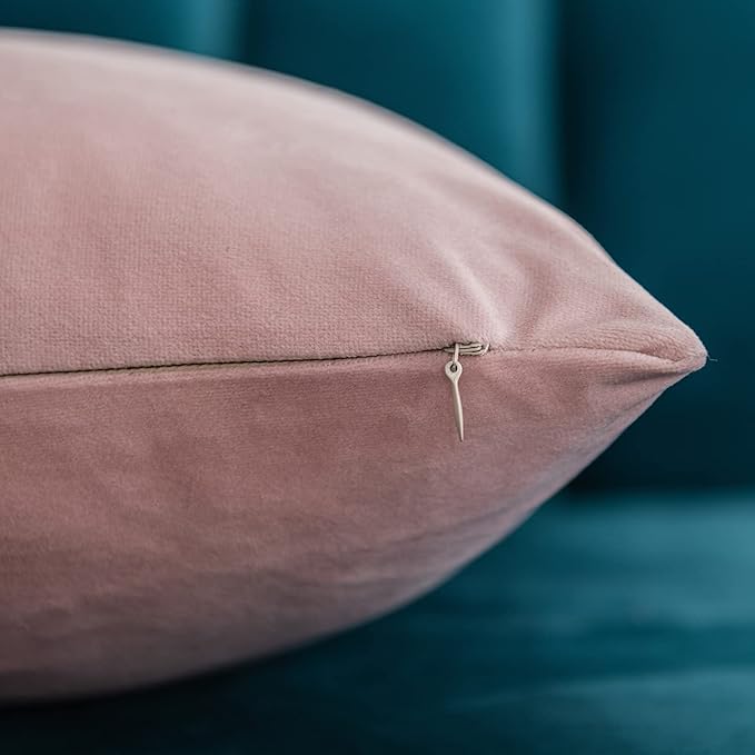 DEZENE Throw Pillow Covers 16x16 Pink: Pack of 2 Cozy Soft Velvet Square Modern Luxury Decorative Throw Pillow Cases for Sofa Couch Living Room Bed Home Decor