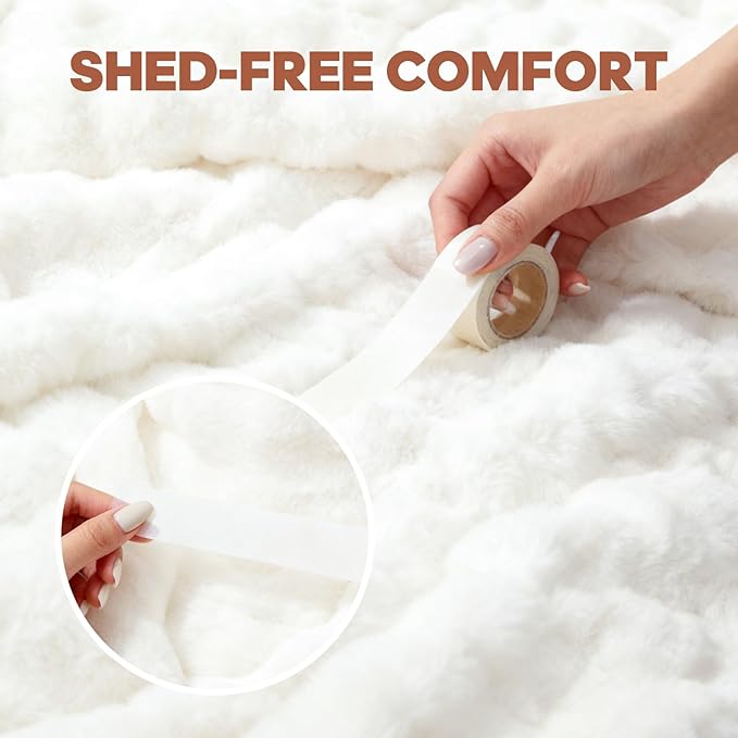 Luxury Double-Sided 3D Bubble Faux Fur Throw Blanket – Ultra Plush & Fluffy Cream White Cozy Blanket for Couch, Sofa & Bed | Soft Gift for Women, Birthday, Housewarming, 60" x 80"