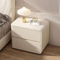 Modern and Simple Bedside Table, Solid Wood Night Stand with 2 Drawers, Cream Style Leather, Luxury Bedroom Furniture, Free Installation (Beige, Right)