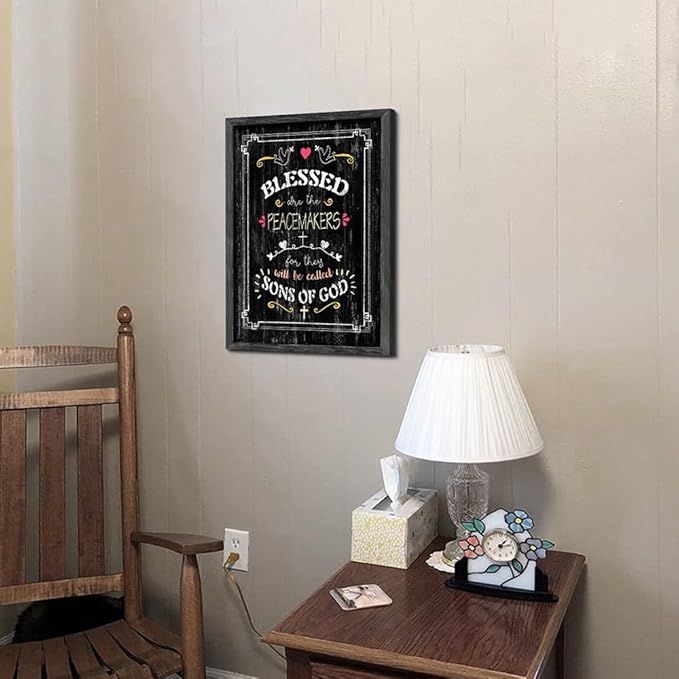 Farmhouse Bible Wood Wall Decor: Christian Verses Framed Art Rustic Religious Bless Sign Print Inspirational Scripture Quote Artwork Picture for Bedroom Living Room Kitchen Decoration
