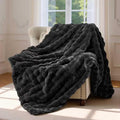Wajade Fluffy Faux Fur Throw Blanket for Couch Bed 50x60, Luxury Soft Thick Fuzzy Plush Bubble Blanket, Warm Cozy Blanket for Sofa Chair, Black