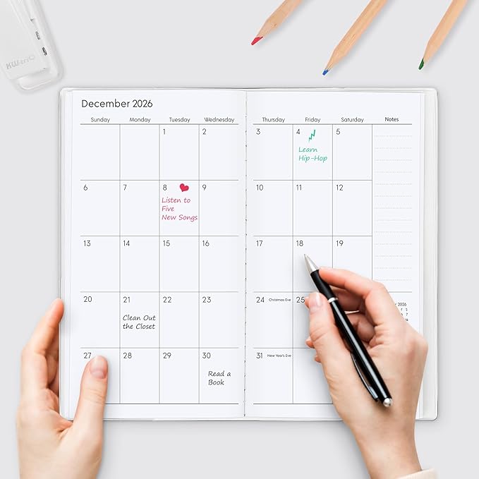 Pocket Calendar 2026-2027, Pocket Planner 2026-3.7" x 6.7" - Runs from January 2026 Until December 2027, Monthly Planner 2026-2027 with PVC Cover for Planning, Black