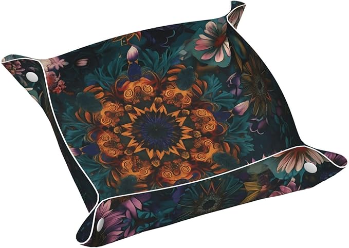 Mandala Flowers Tray Men's Leather Valet Parking Portable Entrance Trays Bedside Storage Box
