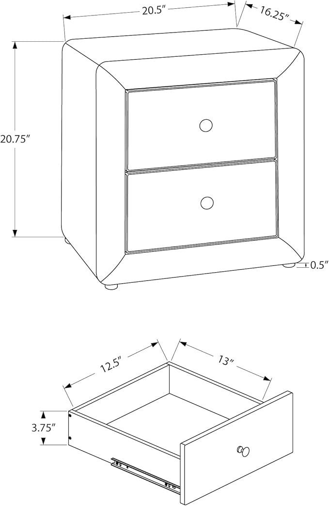 End or Side Table Nightstand with Upholstered Black Leather Look and Storage Drawer for Bedroom