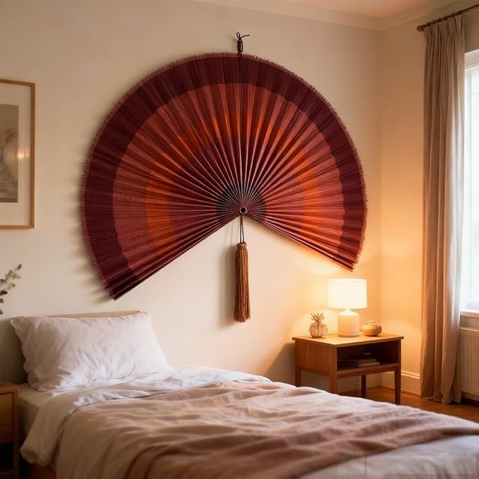 ChumDecor Fan Wall Decor,Japanese Chinese Wall Fans Decor, Boho Hanging Headboard,Decorative Folding Fan for Over Bed Decorations (Terracotta, 60inch)
