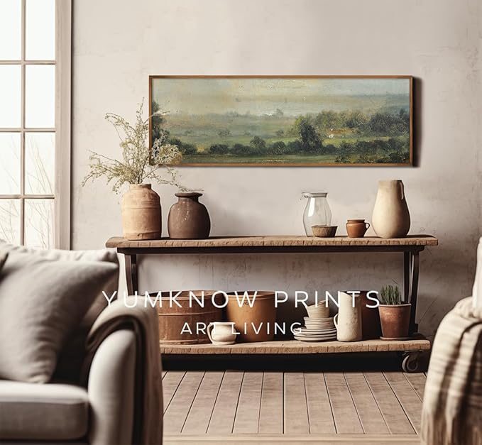 Unframed Rolled Vintage Farmhouse French Country Bedroom Wall Decor Above Bed - 10x30" - Wall Art Over the Bed - Panoramic Landscape Pictures Sign - Canvas Long Narrow Green Nature Wall Art