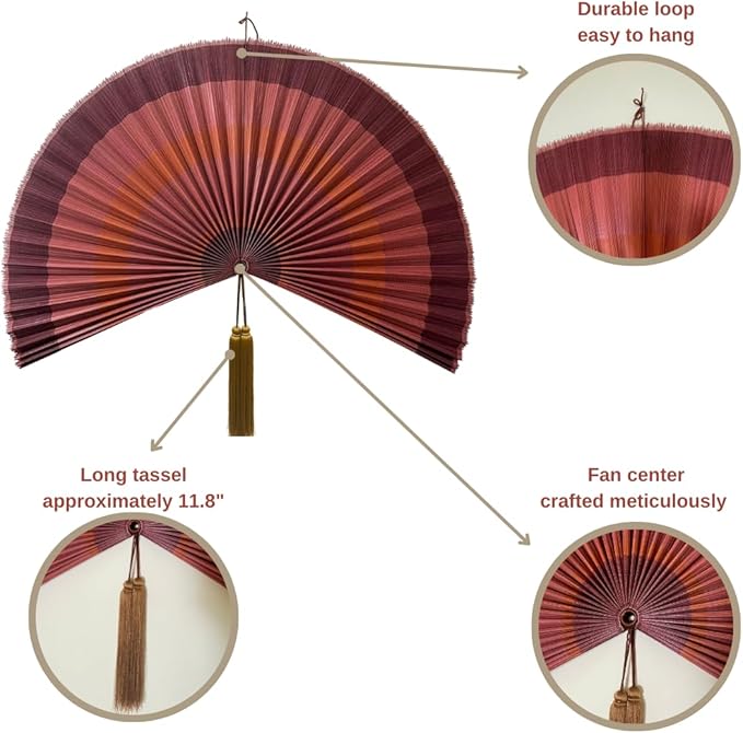 ChumDecor Fan Wall Decor,Japanese Chinese Wall Fans Decor, Boho Hanging Headboard,Decorative Folding Fan for Over Bed Decorations (Terracotta, 60inch)