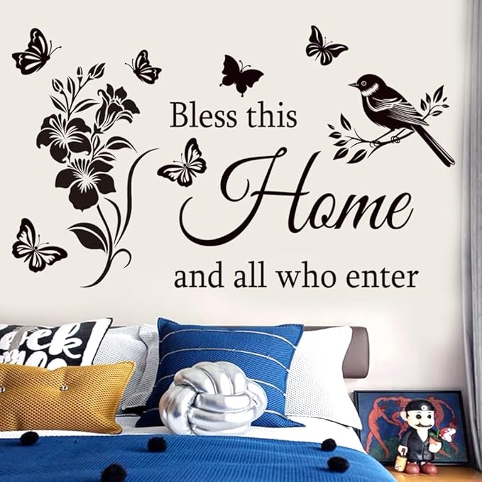 Family Inspirational Wall Stickers Quotes Bless This Home and All Who Enter Words Design Vinyl Decal Quote Wall Decor Stickers Motivational Quotes for Bedroom.