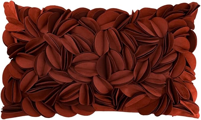 KINGROSE Handmade 3D Flower Soft Home Decorative Throw Pillow Case Rectangle Cushion Cover for Sofa Couch Chair Bed 12 x 20 Inches Solid Suede Rust Red