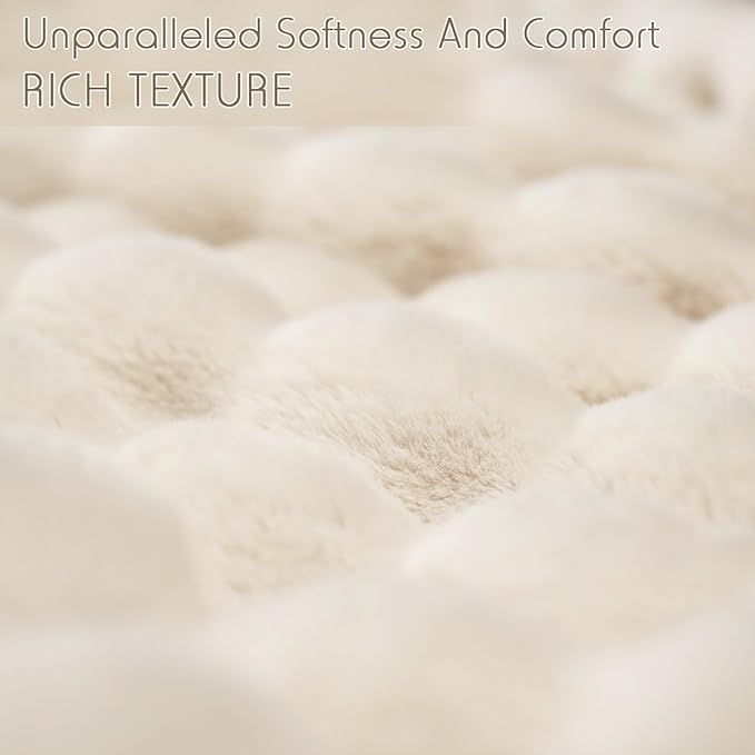 Super Comfort Oversized Warm Thick Bubble Luxury Plush Rabbit Faux Fur Throw Blanket, Fluffy Blanket,Soft Cozy Blanket for Couch Chair Bed Sofa Living Room (White, 75inX90in)