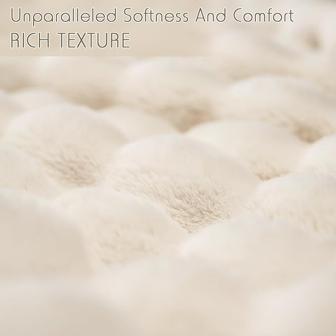 Super Comfort Oversized Warm Thick Bubble Luxury Plush Rabbit Faux Fur Throw Blanket, Fluffy Blanket,Soft Cozy Blanket for Couch Chair Bed Sofa Living Room (White, 60inX80in)