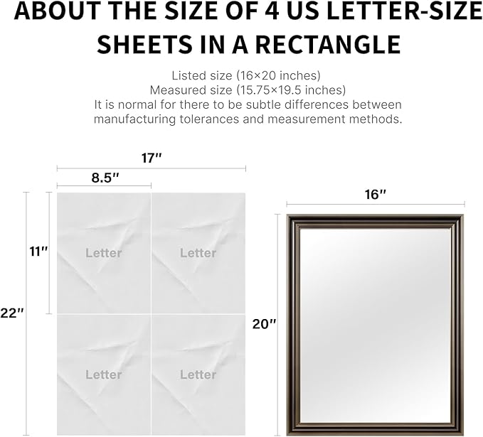 Retro Copper Effect Framed Wall Mirror, 16x20 Rectangle Mirror, Anti-desilvering Tempered Glass, Sustainable&Sturdy Frame, Anti-Rust, HD Reflection &3min Fast Setup for Bathroom Living Room