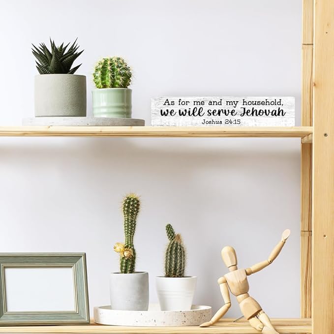 AGMDESIGN As for Me And My Household We Will Serve Jehovah Wood Sign, Faith-Based Wall Decor for Shelf Desk Door, Christian Jesus Hanging Wooden Plaque for Prayer Room Home Bedroom Farmhouse