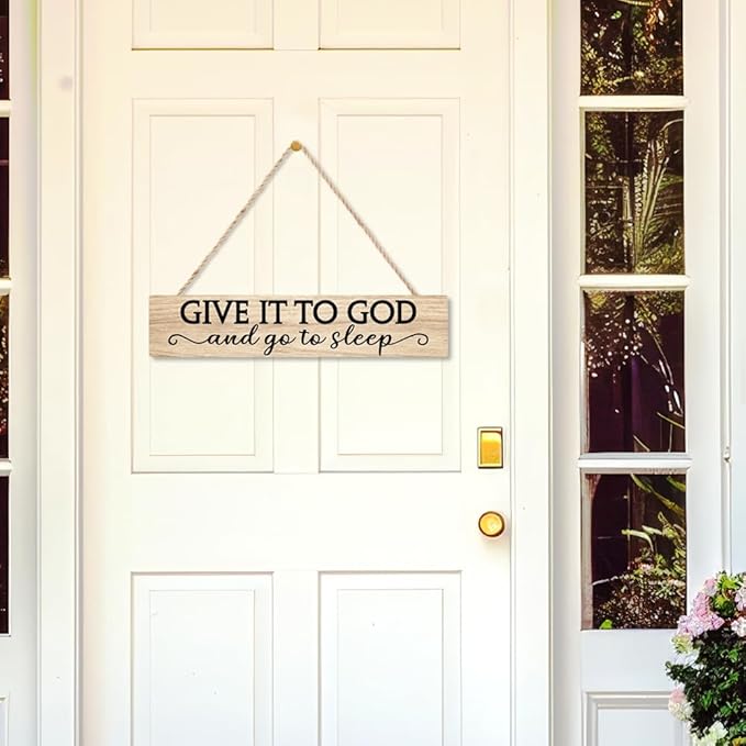 AGMDESIGN Give It To God And Go To Sleep Wood Sign, Above Bed Wall Decor for Home Bedroom Guest Room Master Bedroom, Christian Hanging Wooden Plaque, Ideal Gifts for Christians Struggling with Sleep