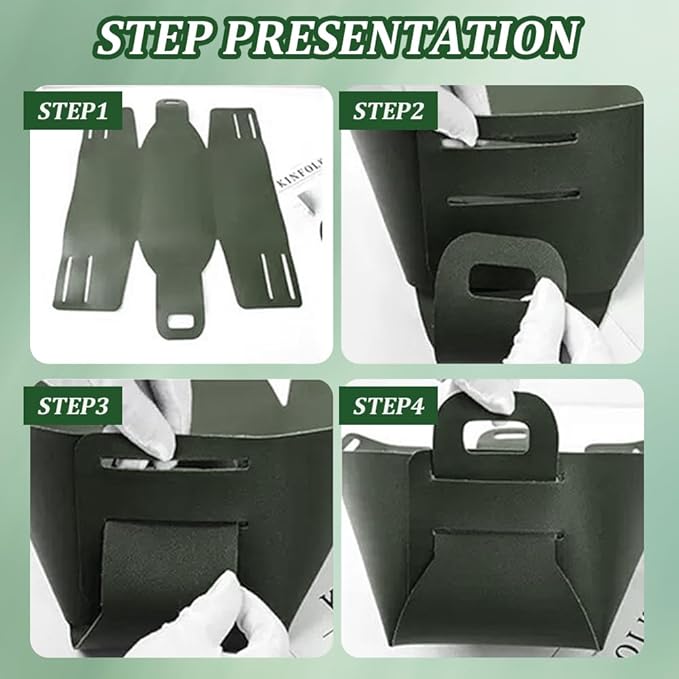 Foldable Storage Basket Bin PU Leather Desktop Organizer Box Green Small Catchall Basket Rectangle Tray Double Handles for Entryway Bedside Dresser End Table Cosmetic Jewelry Key Wallet