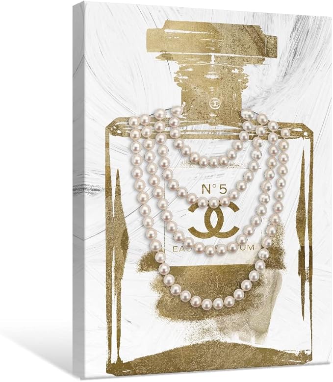 Fashion Glam Canvas Wall Art Vintage Perfume Bottle Picture Modern Luxury Posters Print for Bedroom Make up Room Home Decor 16"x24"