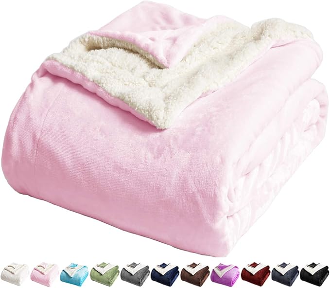 LBRO2M Sherpa Fleece Bed Blanket King Size Super Soft Fuzzy Plush Warm Cozy Fluffy Microfiber Couch Throw Velvet Double Reversible Luxurious Blankets,Pink