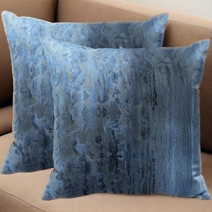 Luxurious Decorative Throw Pillow Covers, Blue Abstract Pattern, Set of 2, Square Cushion Cases for Home Decor，18x18 Pillows Linen Pillowcase
