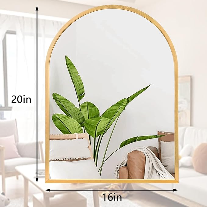Arched Wall-Mounted Mirror Gold Arch Mirror Aluminum Alloy Frame Bathroom Mirror for Vanity Living Room, Bedroom, and Entryway 20"x16"