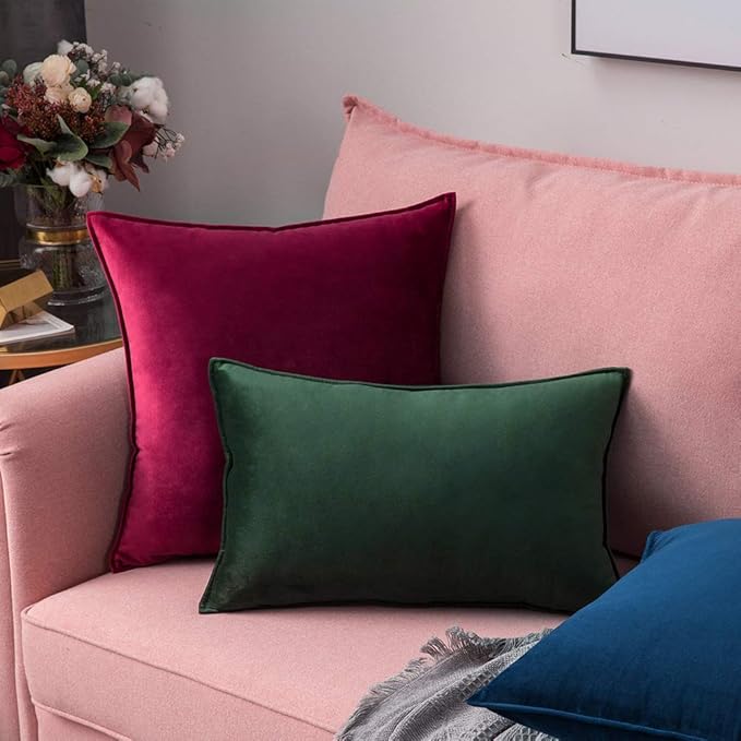 MIULEE Army Green Velvet Throw Pillow Covers 18x18 Soft Decorative Solid Square Cushion Cases Pack of 2 Modern Luxury Home Decor for Couch, Sofa, Bedroom