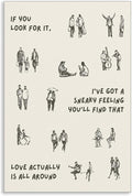 Beige and Black Canvas Wall Art, Love Actually Is All Around Warming Quote Poster, Neutral Hues Tiny People Walking Picture, Minimal Typography Print for Bedroom Living Room 12x16in Unframed