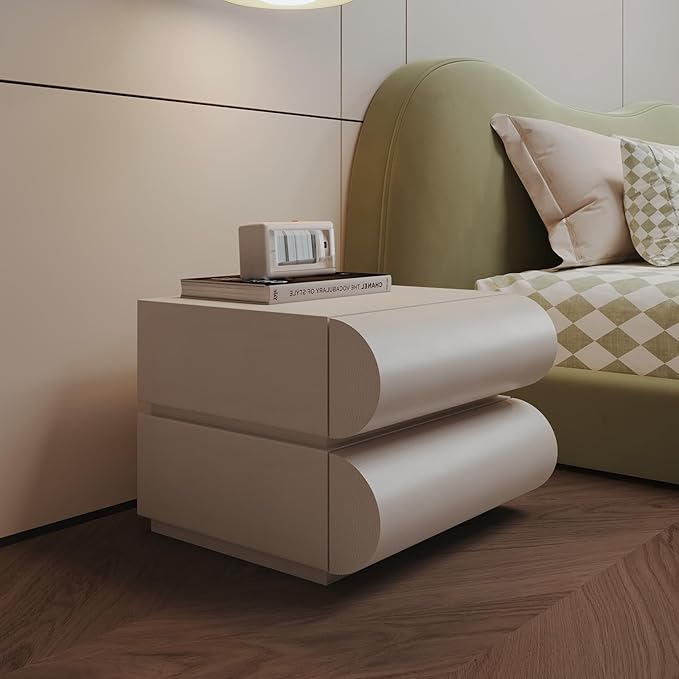 Nightstand with 2 Drawer, Bedside Table with Microfibre Leather, Fashion Night Stand for Bedroom, No Assembly Required-White