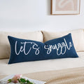 Sunkifover Let's Snuggle Decorative Lumbar Pillow Cover - 14x36 Inch Blue and White Cotton Embroidery Throw Pillowcase for Bed, Bedroom, Living Room, Home Decor
