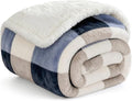 Sherpa Fleece Throw Blanket for Couch, Fluffy Plush Warm Fuzzy Blanket for Women and Men, Cozy Thick Soft Twin Blanket for Bed, Gray-Soft Blue, 50x60 Inches