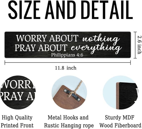 AGMDESIGN Worry About Nothing Pray About Everything Bible Verse Wood Sign, Christian Hanging Wooden Plaque for Prayer Room Church Bedroom Home, Faith-Based Wall Decor for Shelf Desk Door