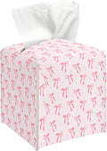 Pink Bows Tissue Box Cover, Cute Tissue Holder Square with Bottom Belt for Home Bathroom Office Vanity Countertop, Housewarming Gifts Ideas for Women Friends Mom Bestie -14