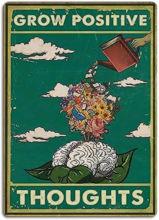 Fmcmly Grow Positive Thoughts Vintage Tin Signs Hippie Boho Wall Art Flower Head Girl Poster Boys' room decoration Home Kitchen Office Bedroom Classroom Cafes Bar Wall Decor 8x12 Inch