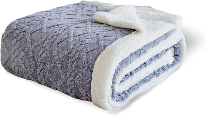 Sherpa Blanket for Bed - Fleece Soft Cozy Fuzzy Blankets Thick Warm for Winter and All Seasons (Light Grey, Twin(60"x80"))