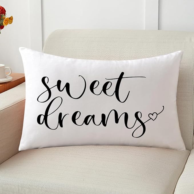 Bedding Decorative Lumbar Pillowcases Sweet Dreams Good Night Cushion Covers Sleep Themed Decorative Throw Pillow Covers 12''x20'',2Pack Super Soft for Bedroom Guest Room Housewarming Gifts (Black)