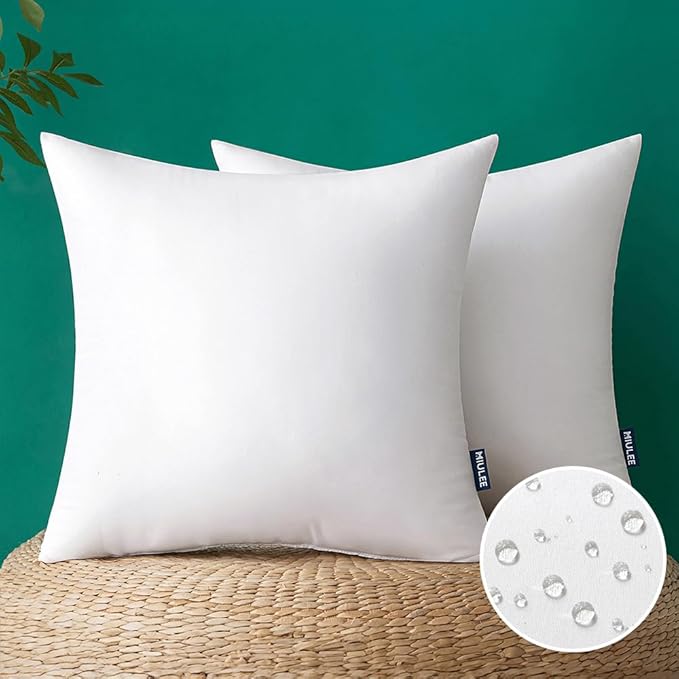 MIULEE Pack of 2 24x24 Inch Outdoor Pillow Inserts Waterproof Decorative Throw Pillow Insert, Square Lumbar Garden Pillow Form for Patio Sofa Couch