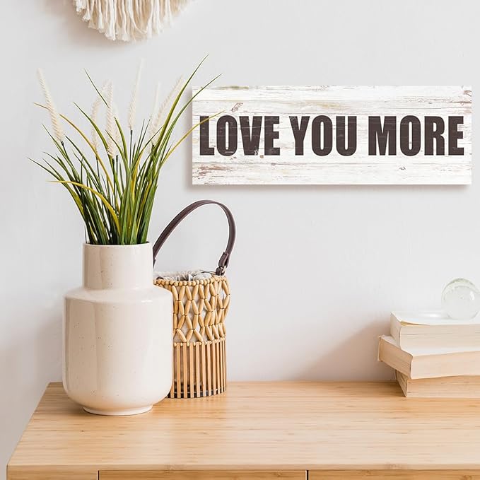 Love You More Sign Wall Decor Love Quotes Canvas Wall Art Modern Farmhouse Wall Decoration Minimalist Wall Art Prints Poster for Bedroom and Living Room (6x17 inches, Framed)
