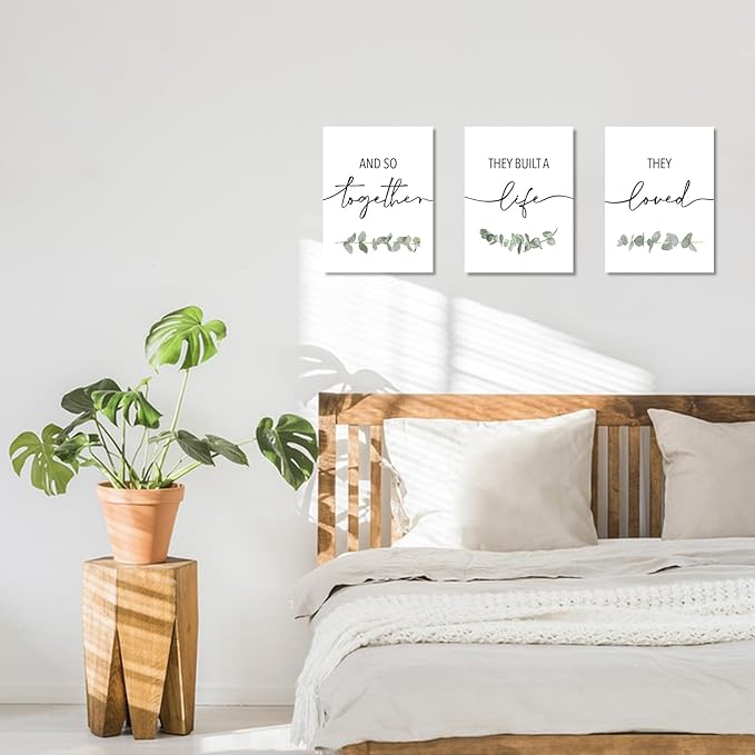 And So Together They Built A Life They Loved Wall Decor: 3 Piece Eucalyptus Pictures Wall Art Canvas Prints 12"x16",Sage Green Botanical Decor for Modern Farmhouse Living Room Master Bedroom